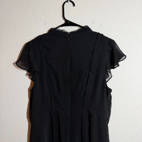 Adrianna Papell Fit & Flare Chiffon Dress Womens 14 Black Ruffled Back Zipper - Picture 4 of 12